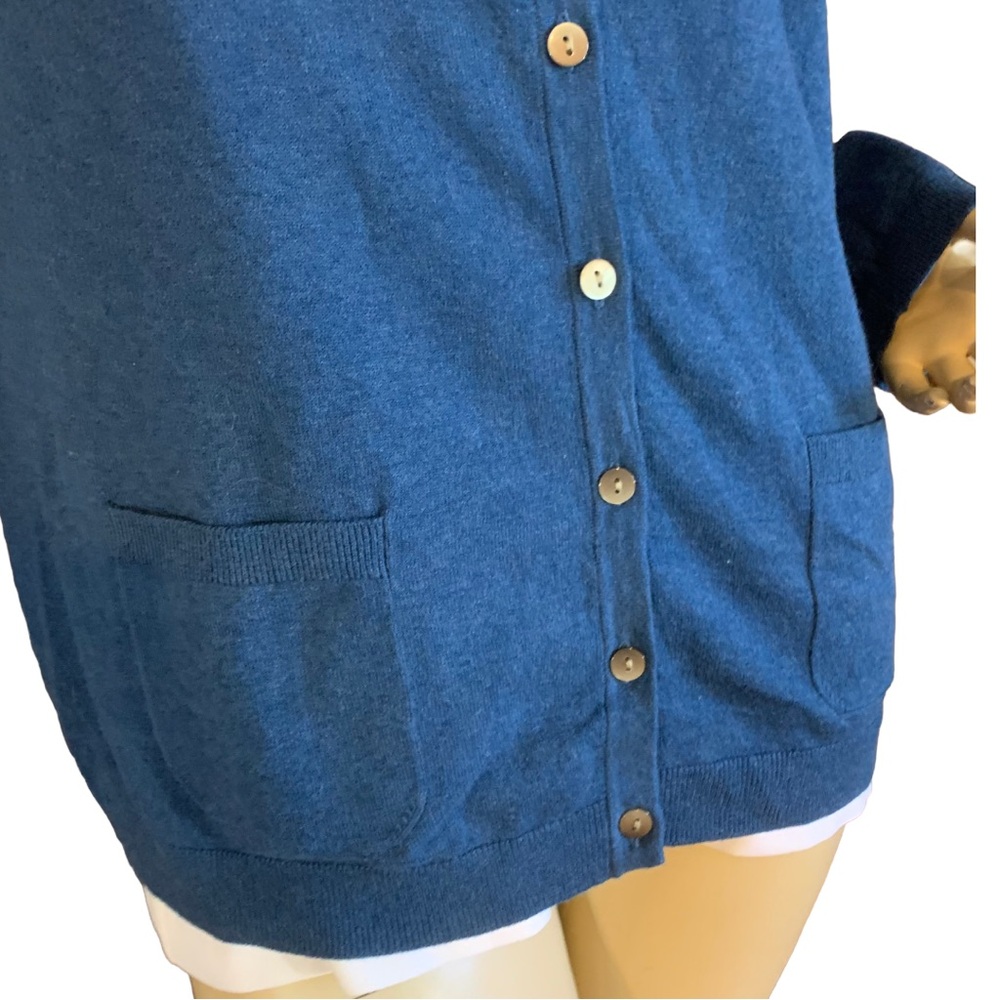 TALBOTS TEAL BLUE PIMA COTTOB BUTTON FRONT CARDIGAN SWEATER (L) - Picture 6 of 11